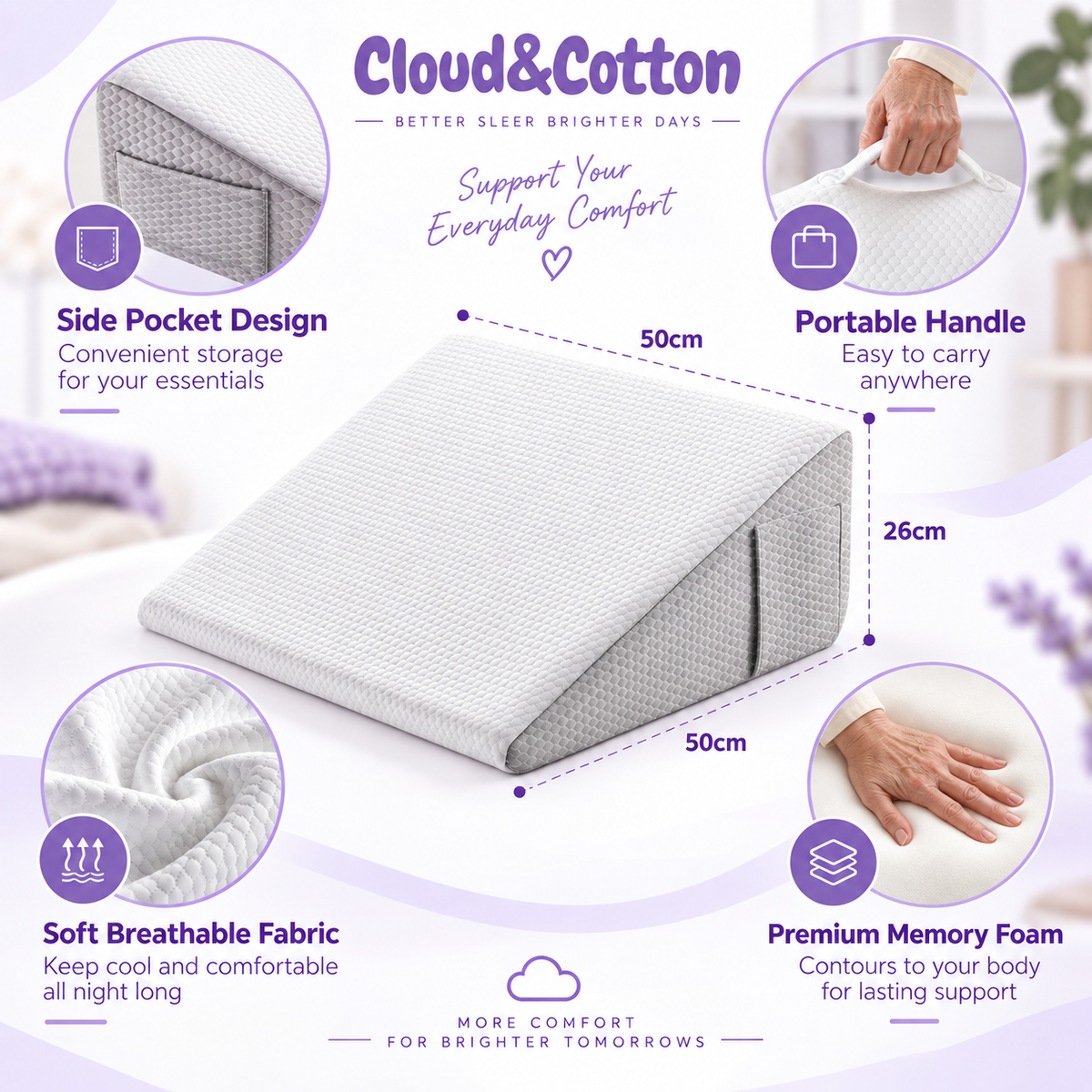 Cloud & Cotton Memory Foam Wedge Pillow