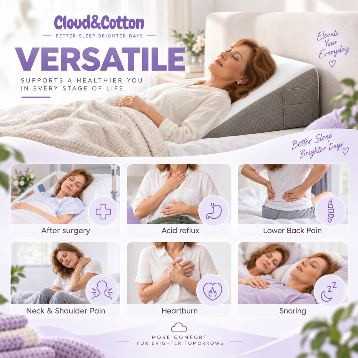 Cloud & Cotton Memory Foam Wedge Pillow